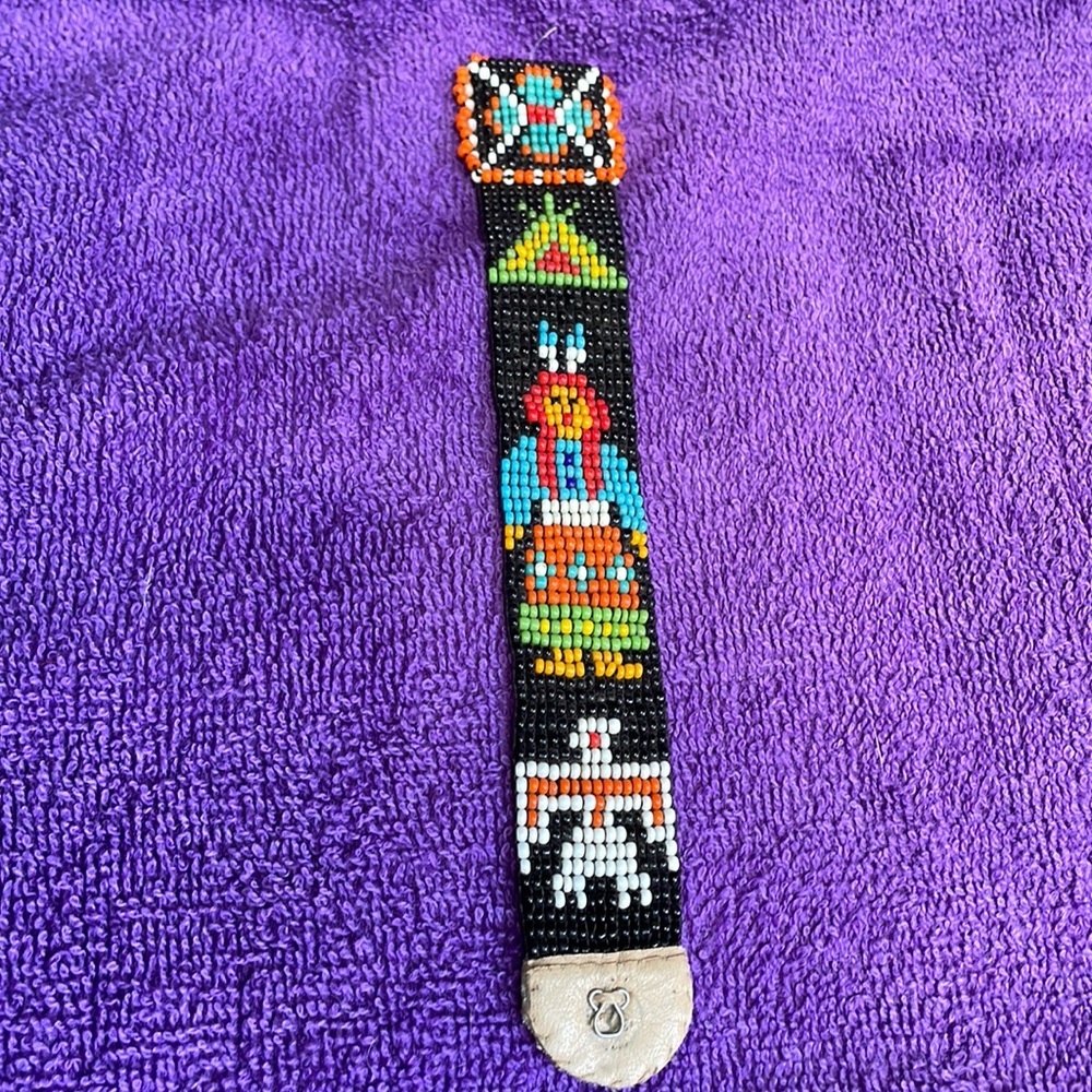Handwoven Beaded Bracelet American Indian Squaw Teepee Phoenix Thunderbird Black